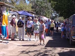 Group of tourists shopping at Bucerias market in Riviera Nayarit