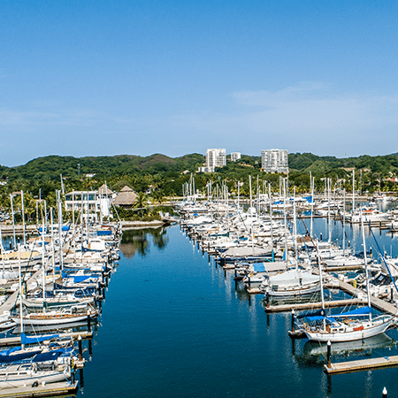View from the water of La Cruz de Huanacaxtle Marina