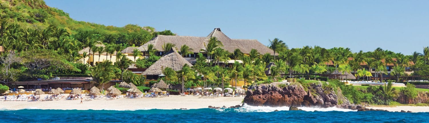 View of beach at Four Seasons Punta Mita hotel in Riviera Nayarit Mexico