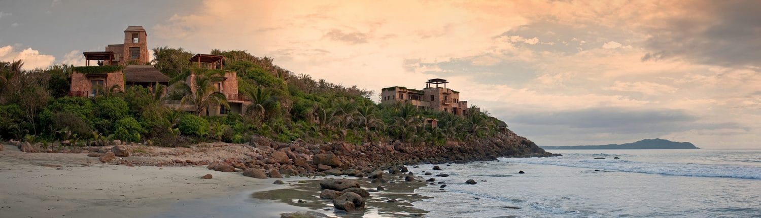 Panorama 1 Filtro View from the beach of Imanta Resort Punta de Mita in Riviera Nayarit Mexico