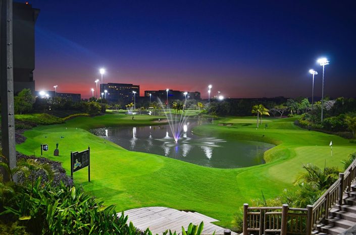 Pond fountain at night - Vidanta Golf Course in Nuevo Vallarta Riviera Nayarit MX