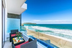 Xiobella-Punta-Mita-Beach-View Balcony view of the beach and ocean at Xiobella Hotel in Punta Mita Riviera Nayarit MX